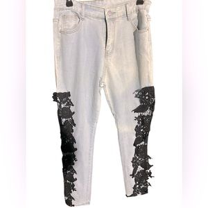 Jeans women denim pants color blue size large with size embroidery color black